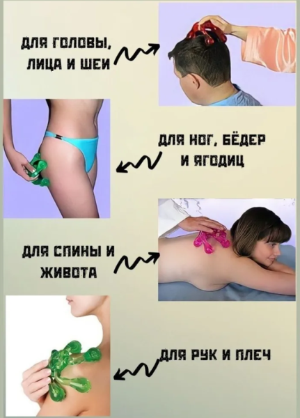 Массажер рифленый Лапонька - 2 для тела на пяти массажных элементах. Цвета Микс